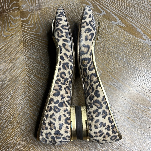 EMY MACK Leopard Leather Gold Pointy Flats 6 - Picture 7 of 12